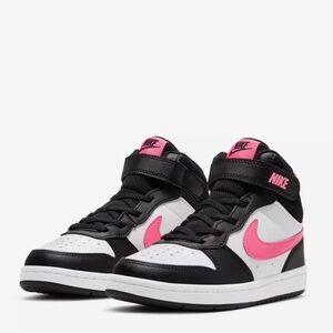 Nike Big Kids Size 6.5 Court Borough Mid 2 Black Sunset Pulse Pink Sneakers 6.5Y